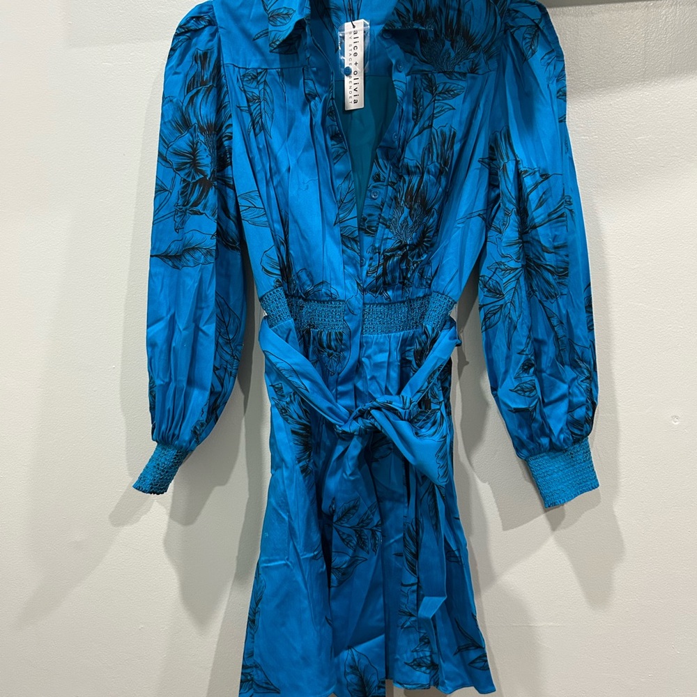 Alice + Olivia Teal Floral Long Sleeve Dress